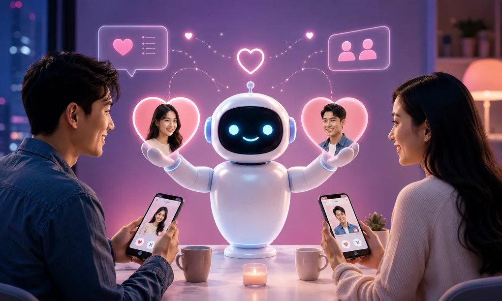 Minh họa AI làm bà mối trong thời đại AI. Ảnh: ChatGPT