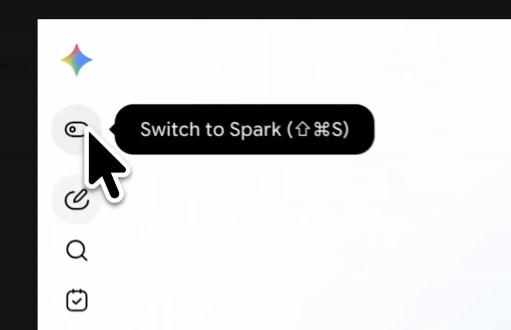 Nút chuyển sang Spark trên giao diện web Gemini. Ảnh chụp màn hình