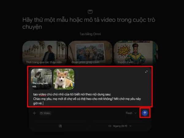 Nhập chi tiết câu lệnh mô tả nội dung video muốn AI tạo