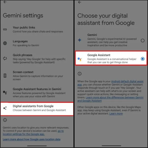 Chọn Trợ lý kỹ thuật số của Google