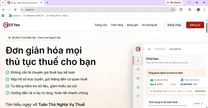 Giao diện nền tảng EZ Tax - nền tảng kê khai thuế thông minh, đồng hành cùng 6 triệu hộ kinh doanh Việt Nam
